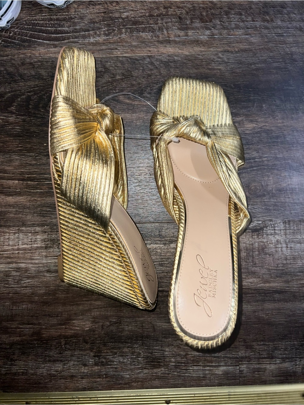Badgley Mischka Metallic Gold Knotted Wedge Sandal - Picture 6 of 7